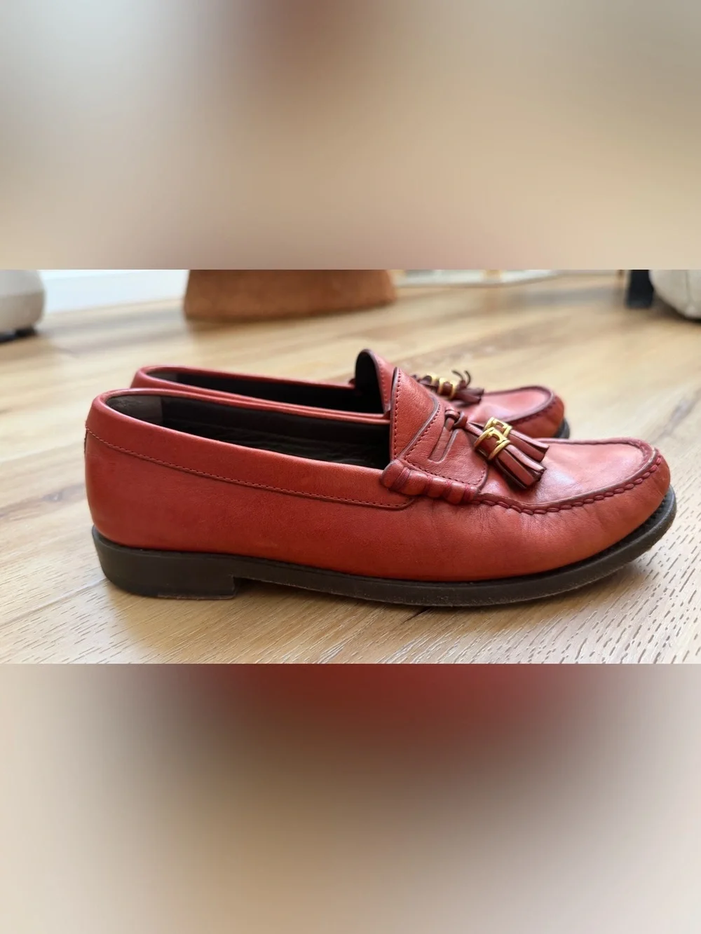 Celine women’s Classic Red Leather Tassel Loafers 38